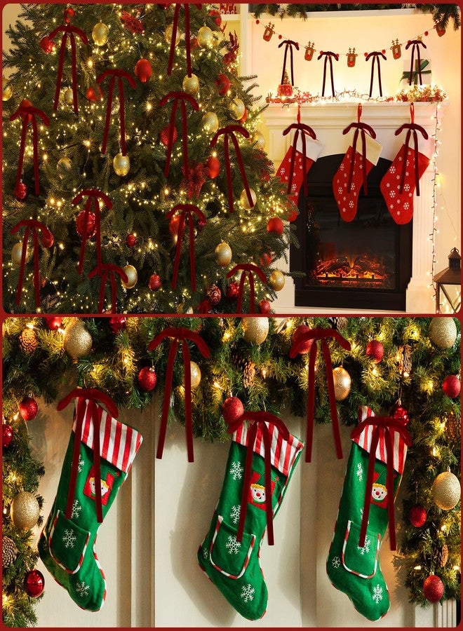 UZLU 48 Pcs Burgundy Velvet Bows for Christmas Tree 5 x 7 In Velvets Ribbon Tree Bows Rustic Vintage Christmas Bow ornaments for Xmas Garland Wreath Gift Wrapping Door Home Craft Party Outdoor Indoor Decor - Image 4